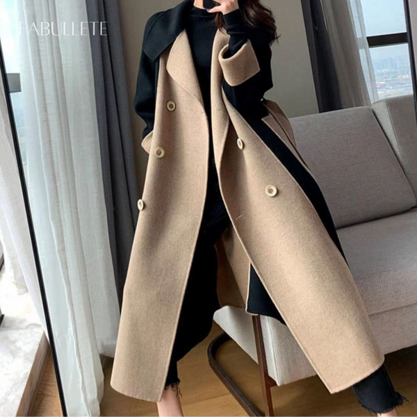 sobretudo pretoSobretudo Invernosobretudo feminino modasobretudo caquiCasaco Sobretudo Feminino Patchwork de Lã ParisCasaco Invernocasaco femininocasaco estilo sobretudo invernoCASACOcasaco quentecasaco de lacasaco da moda