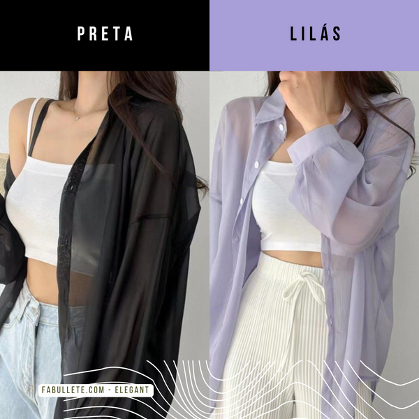 Roupa para ocasiões especiaisModa versátilestilo sofisticadoElegância femininaChiffon de qualidadeCamisa sobretudoCamisa Feminina Estilo Sobretudo em Chiffoncamisa estilo sobretudocamisa em chifoncamisa em chiffonCamisa chiffon