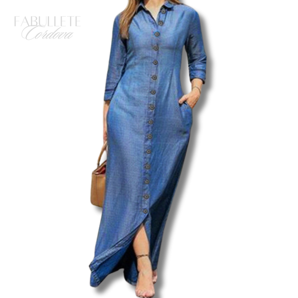 vestilo longo dia a diaVestido Longo Denin com Botões Cordovavestido longo deninvestido longo botõesvestido longo basicovestido longovestido com botõesvestidovestido da modaVestido confortavélvestido feminino