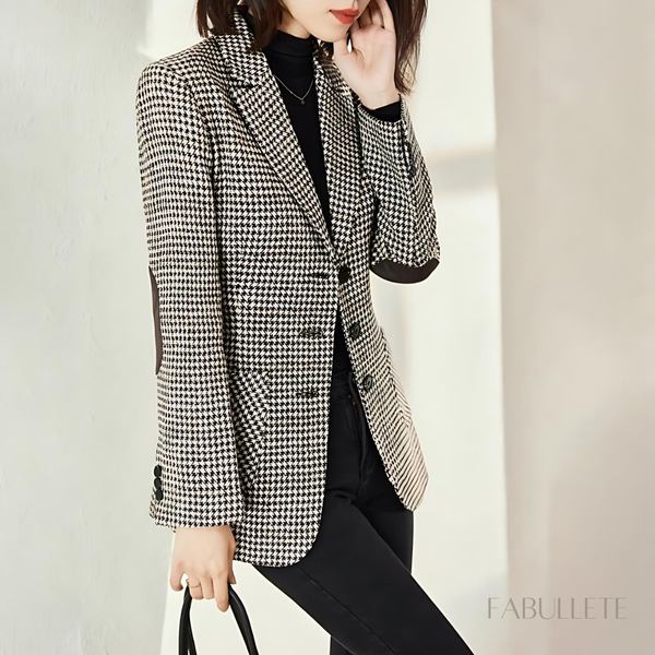 xadrez houndstoothroupa eleganteroupa da modamoda xadrezMODA INVERNOmoda elegantecasaco quenteblazer xadrezblazer femininoblazer de lãblazer da moda