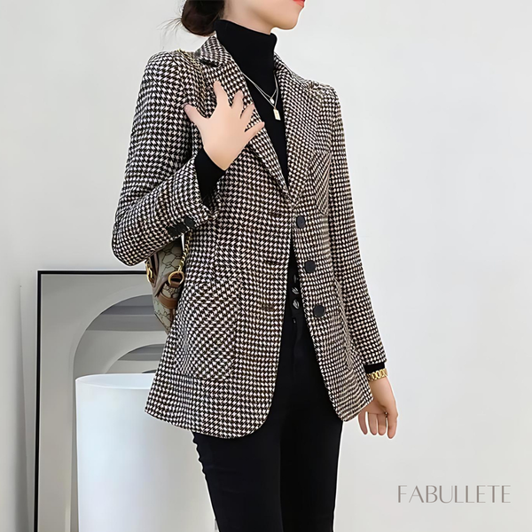 xadrez houndstoothroupa eleganteroupa da modamoda xadrezMODA INVERNOmoda elegantecasaco quenteblazer xadrezblazer femininoblazer de lãblazer da moda