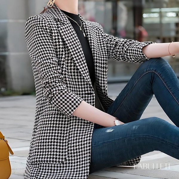 xadrez houndstoothroupa eleganteroupa da modamoda xadrezMODA INVERNOmoda elegantecasaco quenteblazer xadrezblazer femininoblazer de lãblazer da moda