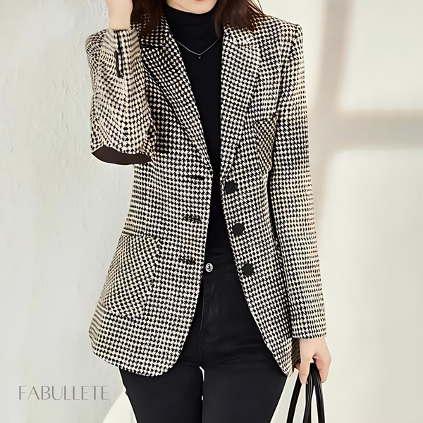 xadrez houndstoothroupa eleganteroupa da modamoda xadrezMODA INVERNOmoda elegantecasaco quenteblazer xadrezblazer femininoblazer de lãblazer da moda