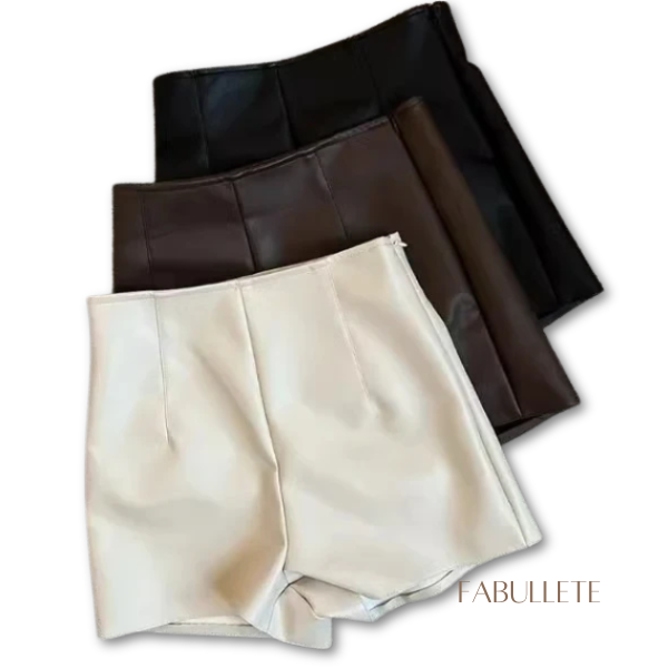 Shorts De Couro Cintura Alta Viloria - Fabullete