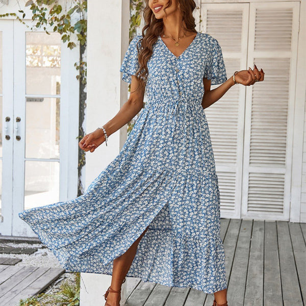 Vestido Soltovestido longoVestido Floral Solto Cintura AltaVestido FloralVestido Cintura AltavestidoTendência de moda femininaModa femininaModaVestido Floral Design Elegante