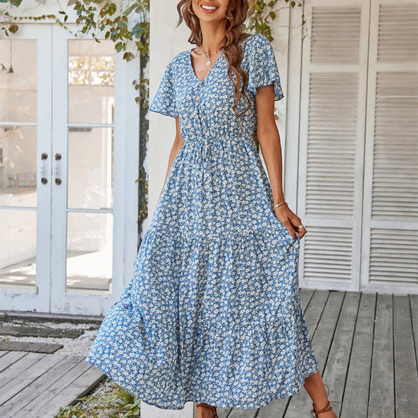 Vestido Soltovestido longoVestido Floral Solto Cintura AltaVestido FloralVestido Cintura AltavestidoTendência de moda femininaModa femininaModaVestido Floral Design Elegante