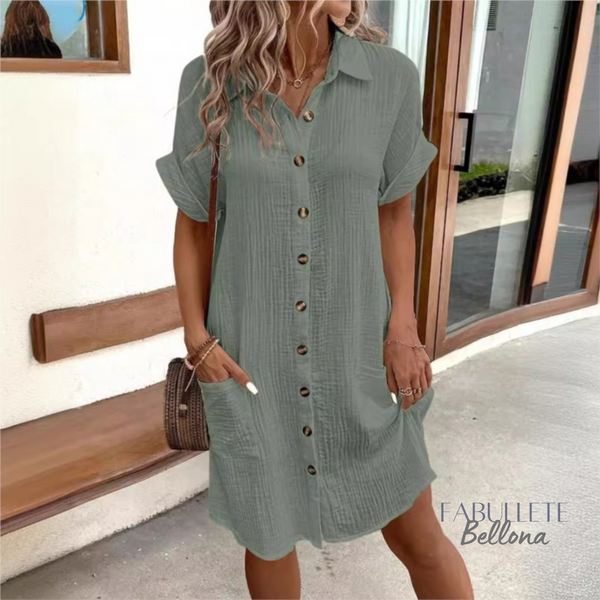 Vestido Chemise em Linho com Botões Bellona