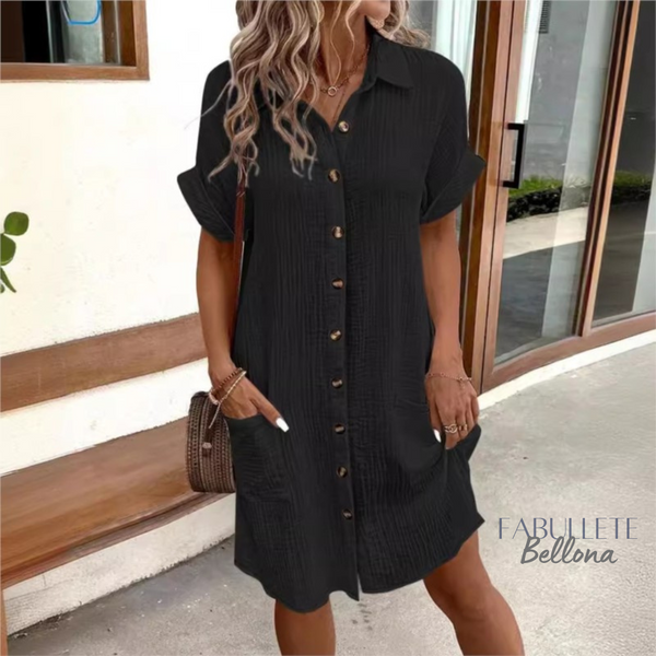 Vestido Chemise em Linho com Botões Bellona
