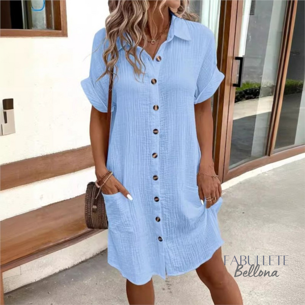 Vestido Chemise em Linho com Botões Bellona