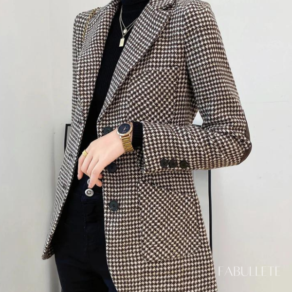 xadrez houndstoothroupa eleganteroupa da modamoda xadrezMODA INVERNOmoda elegantecasaco quenteblazer xadrezblazer femininoblazer de lãblazer da moda