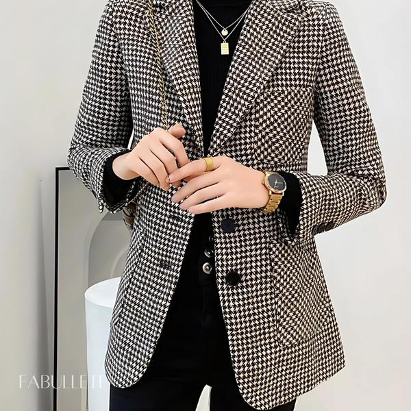xadrez houndstoothroupa eleganteroupa da modamoda xadrezMODA INVERNOmoda elegantecasaco quenteblazer xadrezblazer femininoblazer de lãblazer da moda