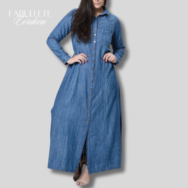 vestilo longo dia a diaVestido Longo Denin com Botões Cordovavestido longo deninvestido longo botõesvestido longo basicovestido longovestido com botõesvestidovestido da modaVestido confortavélvestido feminino