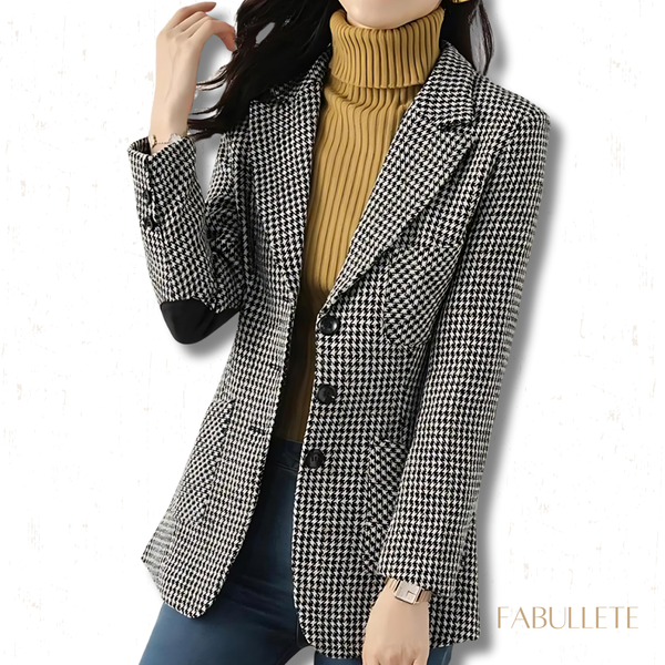 xadrez houndstoothroupa eleganteroupa da modamoda xadrezMODA INVERNOmoda elegantecasaco quenteblazer xadrezblazer femininoblazer de lãblazer da moda