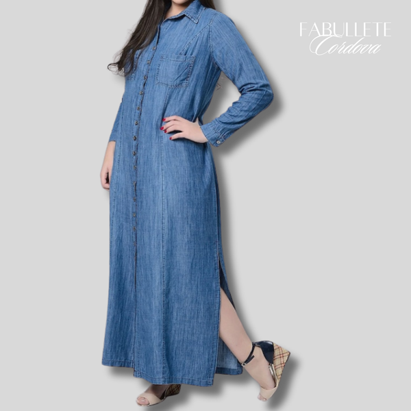 vestilo longo dia a diaVestido Longo Denin com Botões Cordovavestido longo deninvestido longo botõesvestido longo basicovestido longovestido com botõesvestidovestido da modaVestido confortavélvestido feminino