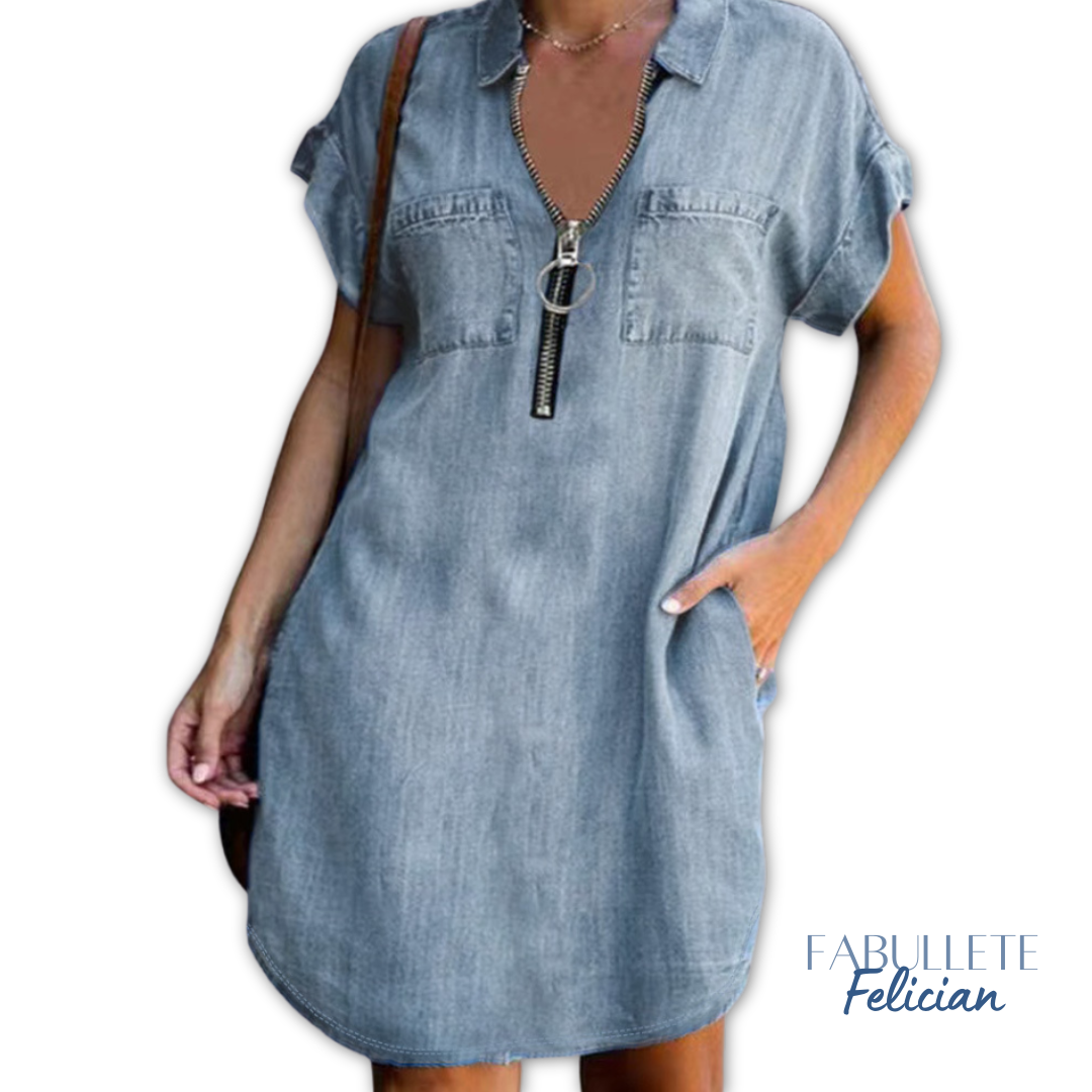 Vestido em Jeans Denim com Zíper Felician