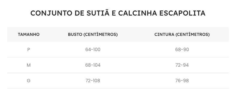 Guia de Tamanhos