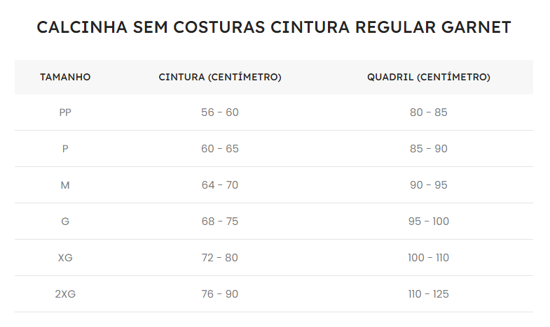 Guia de Tamanhos
