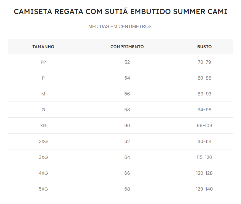Guia de Tamanhos