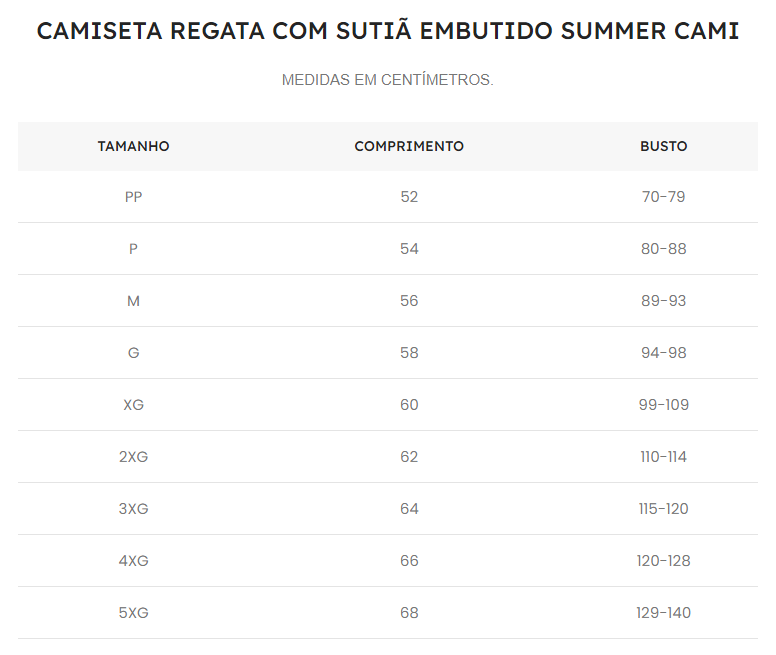 Guia de Tamanhos
