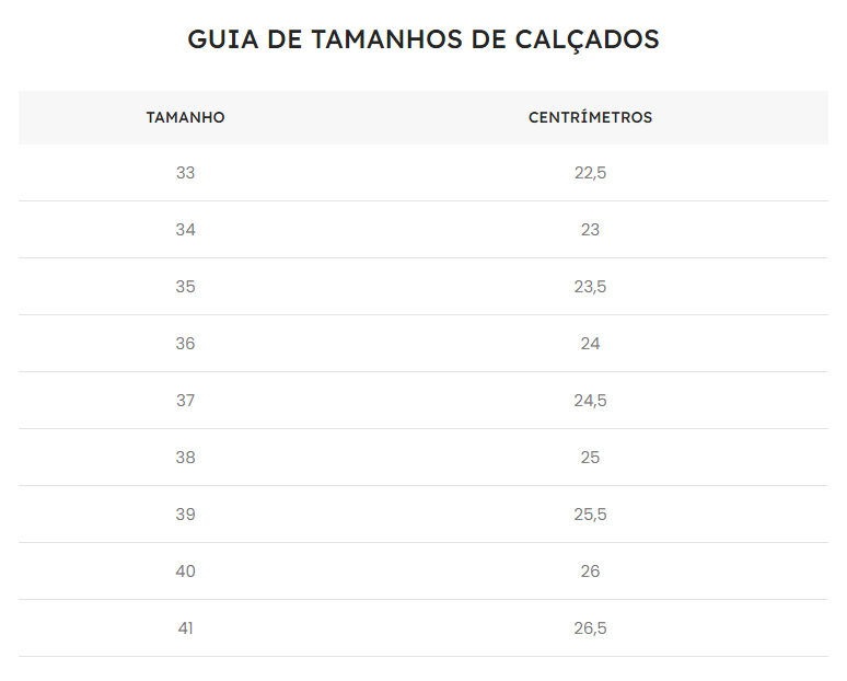 Guia de Tamanhos