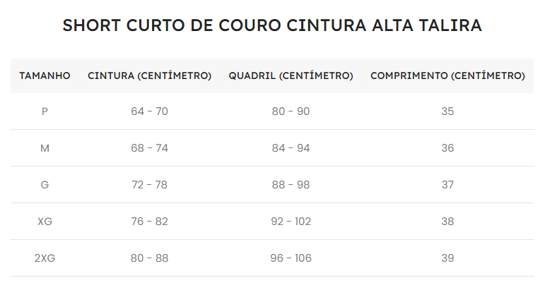 Guia de Tamanhos