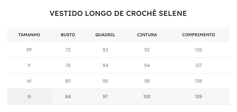 Guia de Tamanhos