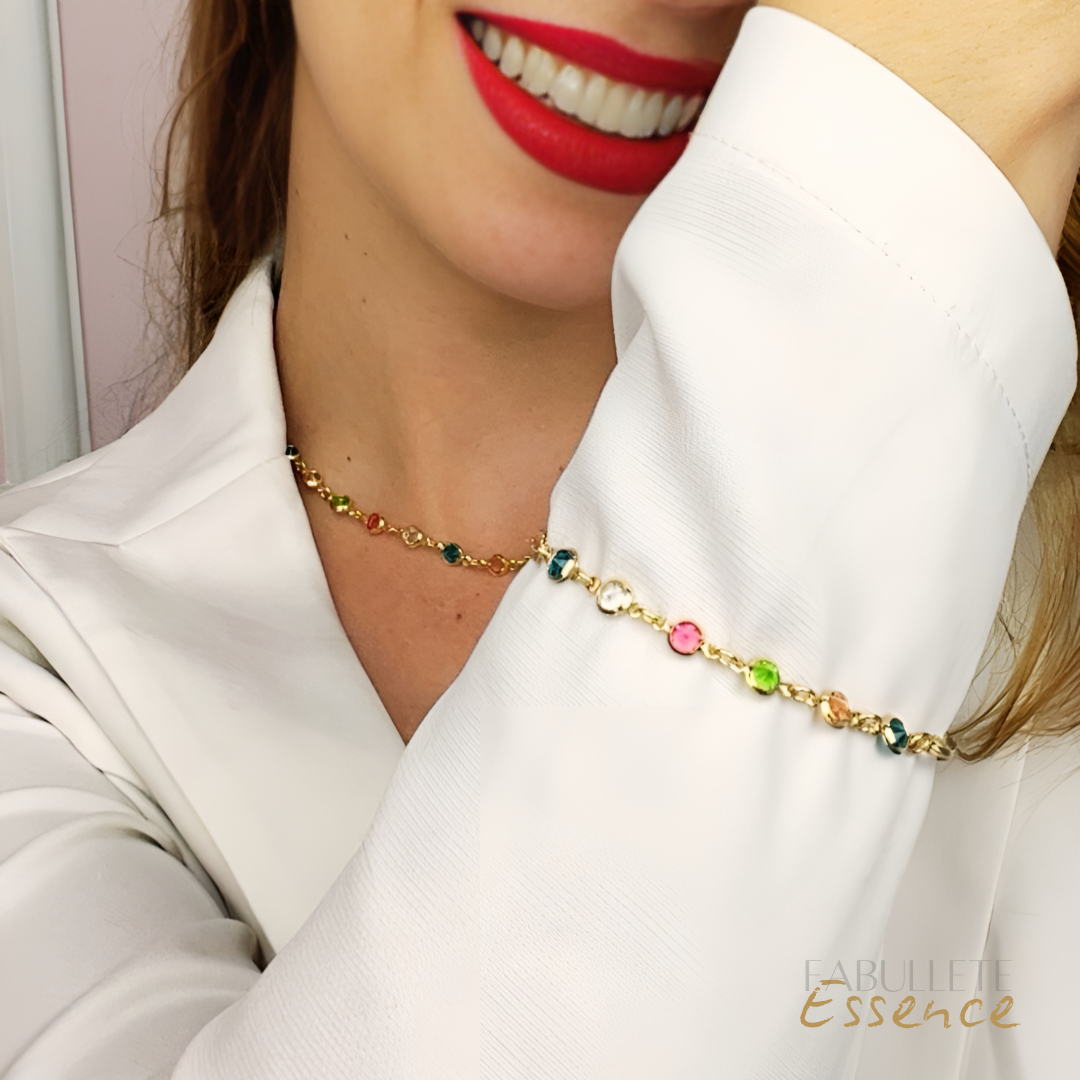 Pulseira com Pedras Coloridas Folheada a Ouro Essence