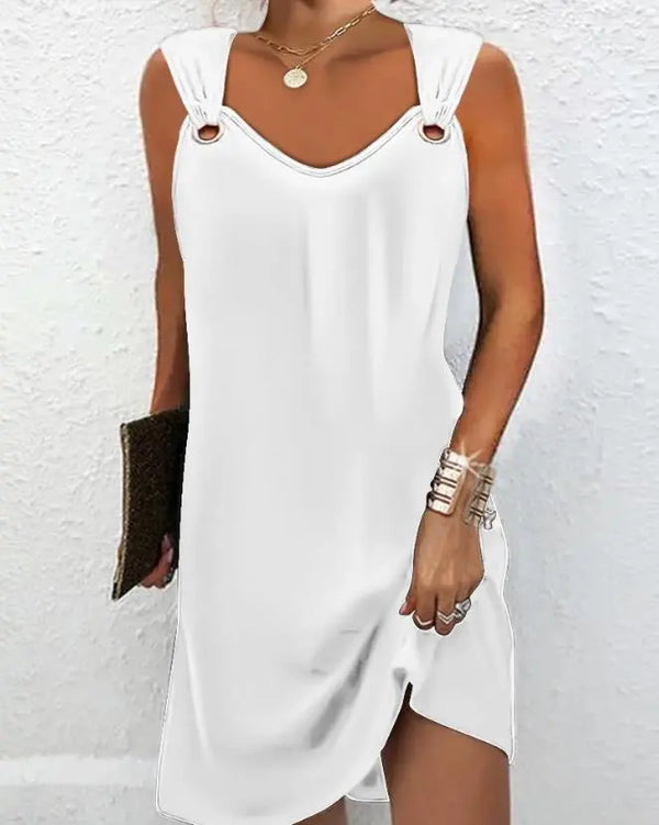 Vestuário minimalistaVestido sem Mangas Reto com Ilhósvestido sem mangasvestido com ilhósVersatilidade modernaLeveza e confortoEstilo contemporâneovestidovestido da modavestido longovestido leve