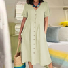 Vestuário versátilVestido Vintage em Linho com Botõesvestido vintage com botõesvestido vintagevestido em linho com botõesvestido em linhovestido com botõesEstilo clássicoElegância atemporalConforto em linho