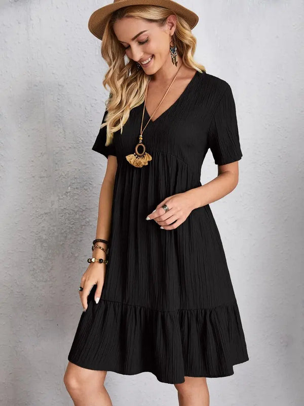 vestido gola VVestido em Crepe Gola Vvestido em crepevestido de crepevestido da modavestidomoda gola vmoda em crepevestido curtovestido leve e solto
