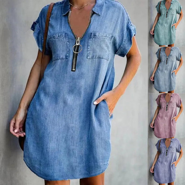 vestido para o dia a diavestido jeansVestido em Jeans Denim com Zípervestido demin com ziperVestido confortavélVestido com zipervestidovestido curtovestido da modavestido feminino