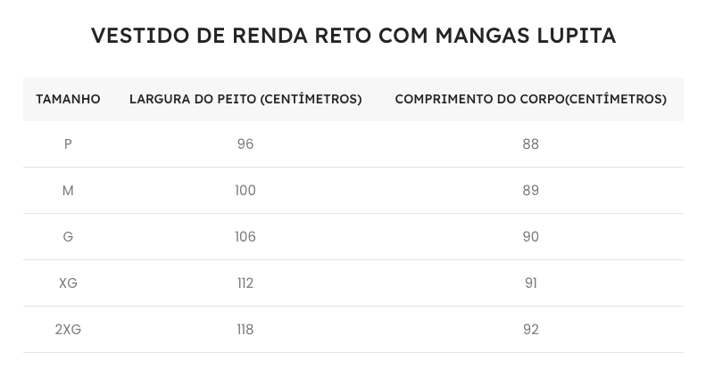 Guia de Tamanhos