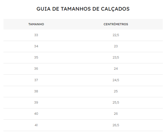 Guia de Tamanhos