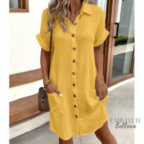 Vestido Chemise em Linho com Botões Bellona