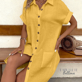 Vestido Chemise em Linho com Botões Bellona
