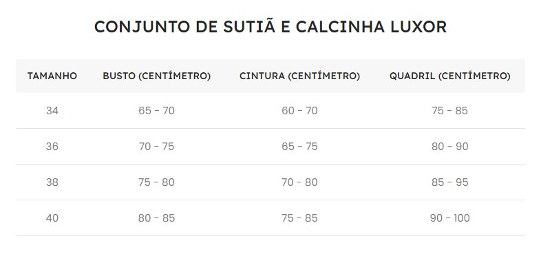 Guia de Tamanhos