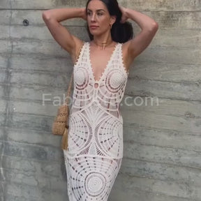 Vestido Longo de Crochê Selene